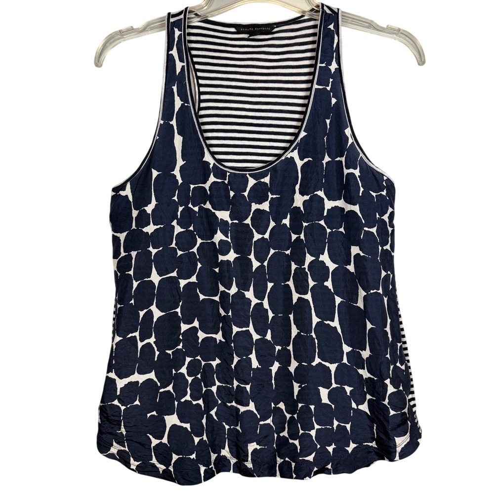 Banana Republic Womens Silk Front Striped Racerback Tank Top Navy White Small